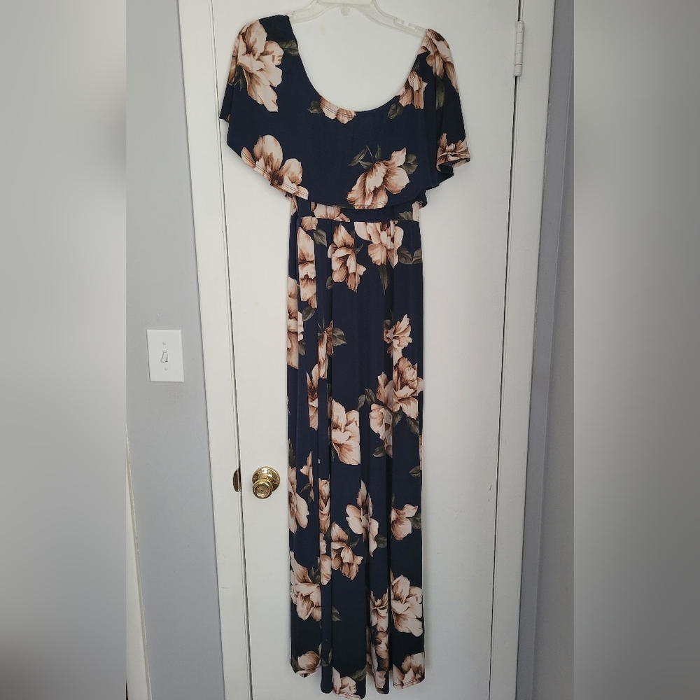 Pinkblush Navy Floral Off Shoulder Maxi Dress